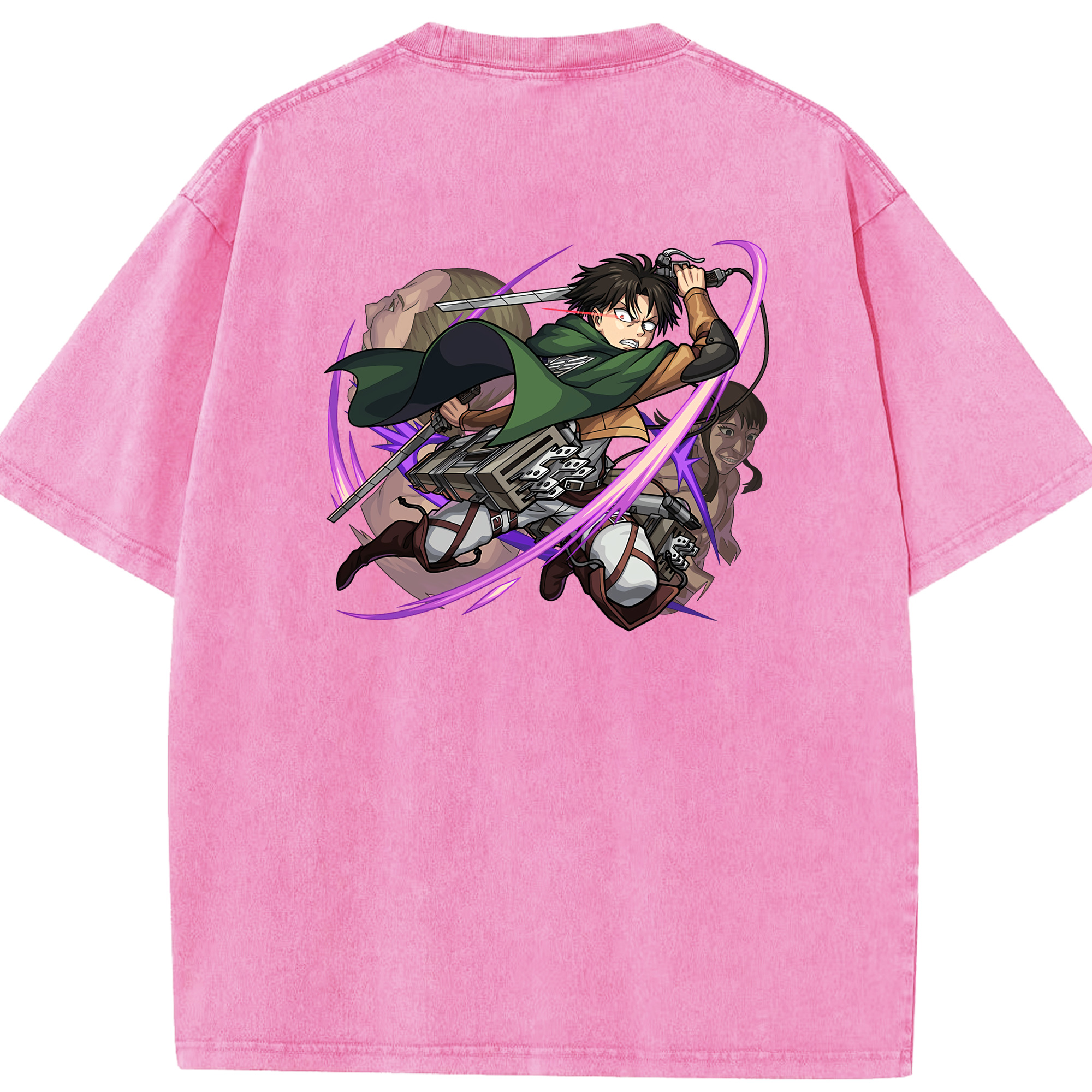 （画像用） 進撃の巨人 リヴァイ·アッカーマン Attack on Titan Levi Ackerman 綿100% ヴィンテージ風 半袖Tシャツ（背面プリント）